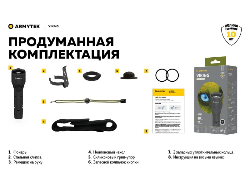 фото Тактический фонарь Armytek VIKING V3 XP-L Белый свет F01801BC