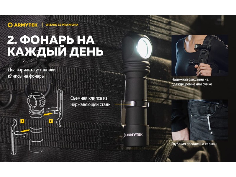 фото Фонарь Armytek Wizard C2 PRO NICHIA MAGNET USB Теплый свет F06801W