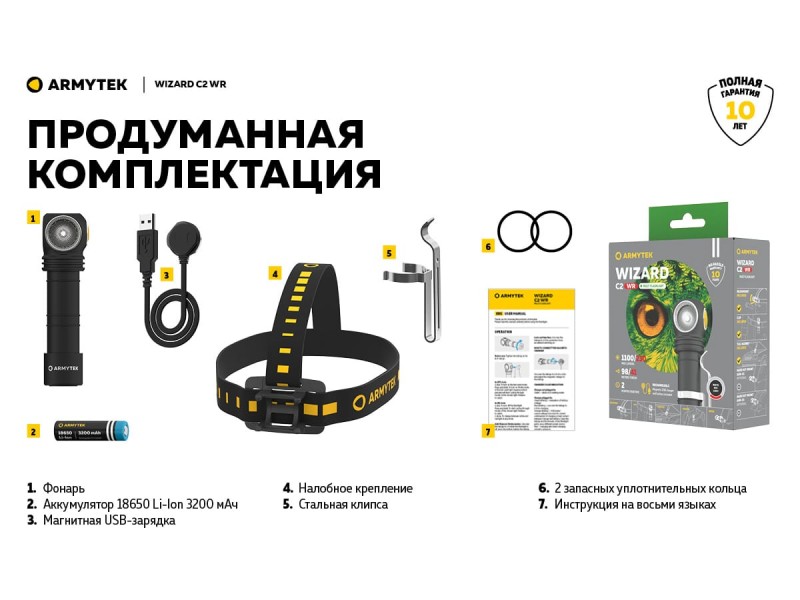 фото Фонарь Armytek Wizard C2 WR Magnet USB Теплый свет F06901W