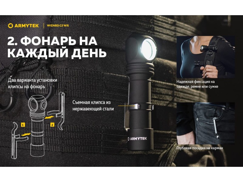 фото Фонарь Armytek Wizard C2 WR Magnet USB Теплый свет F06901W