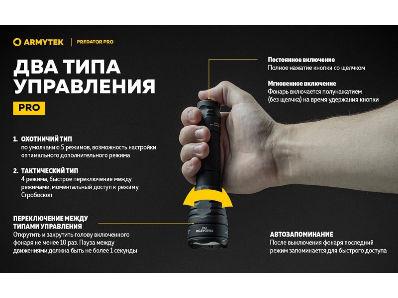 фото Тактический фонарь Armytek PREDATOR PRO MAGNET USB Белый свет F07301C