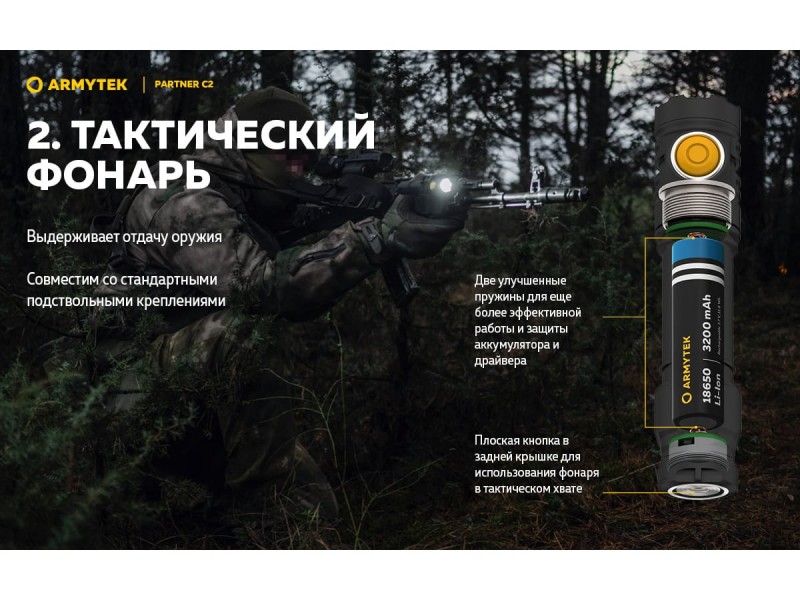 фото Фонарь Armytek PARTNER C2 MAGNET USB Белый свет F07802C