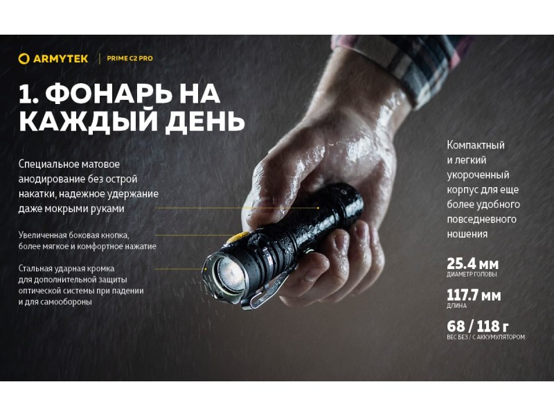 фото Фонарь Armytek PRIME C2 PRO MAGNET USB Теплый свет F08101W