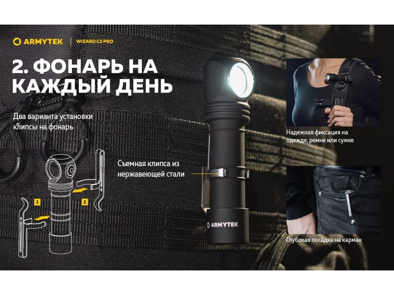 фото Фонарь Armytek Wizard C2 PRO MAGNET USB Теплый свет F08701W